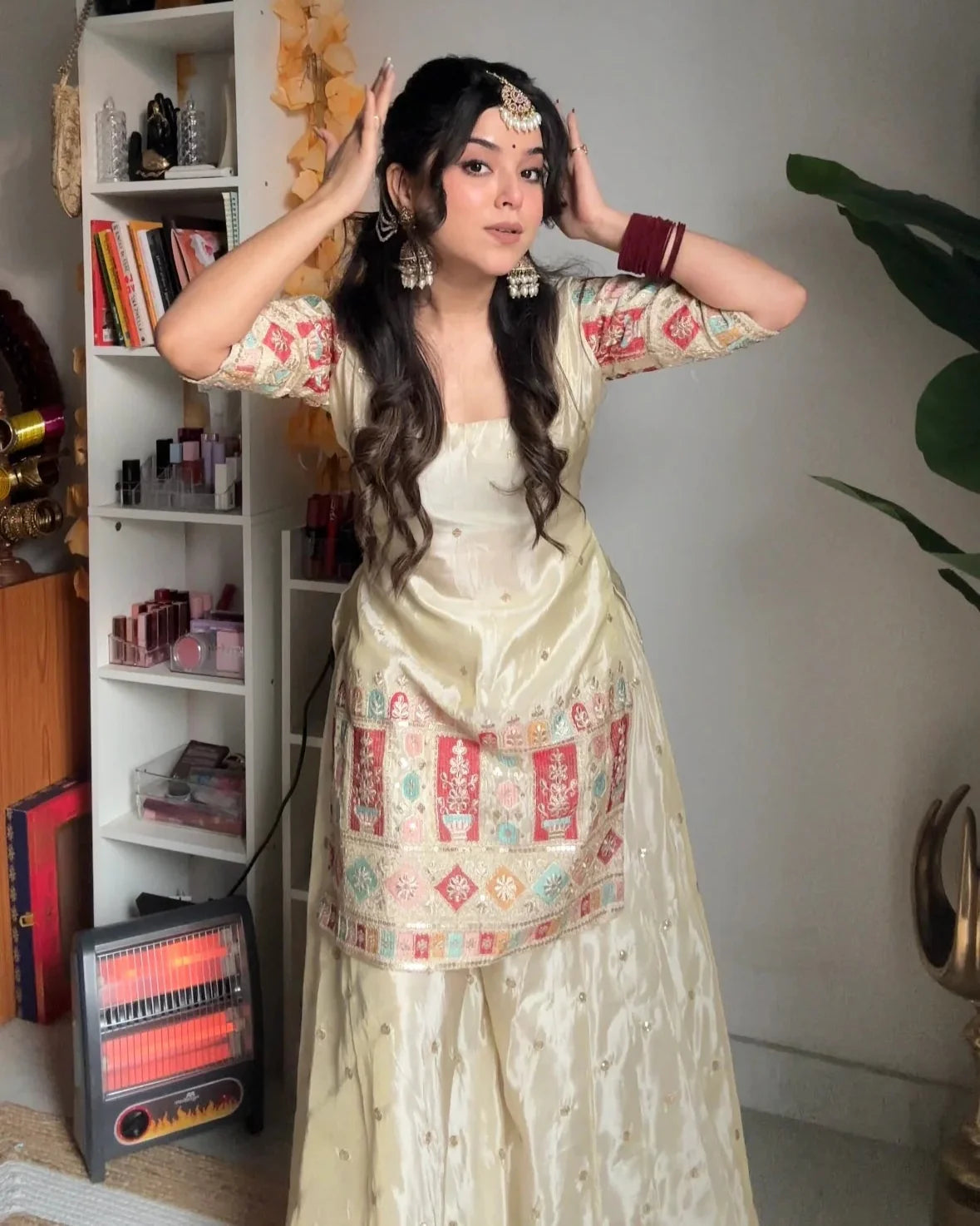 Khushi Silk Heavy Work Off White Sharara Set