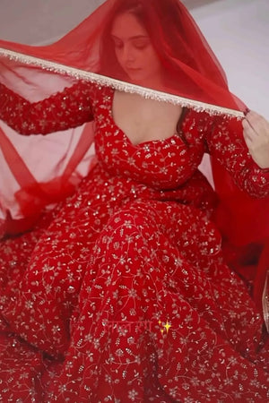 Traditional Red Embroidered Anarkali Suit Perfect for Festive Wear