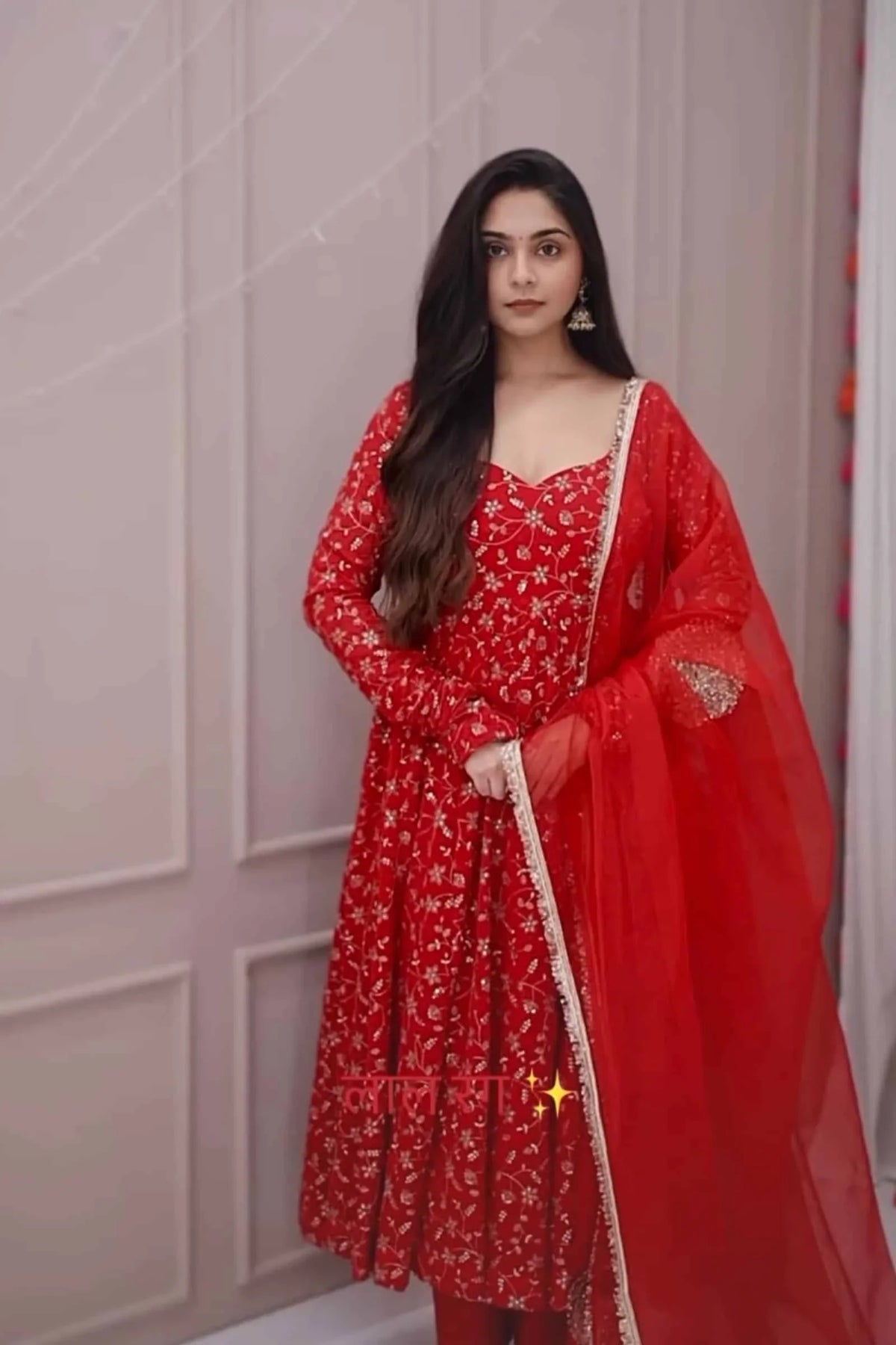 Traditional Red Embroidered Anarkali Suit Perfect for Festive Wear