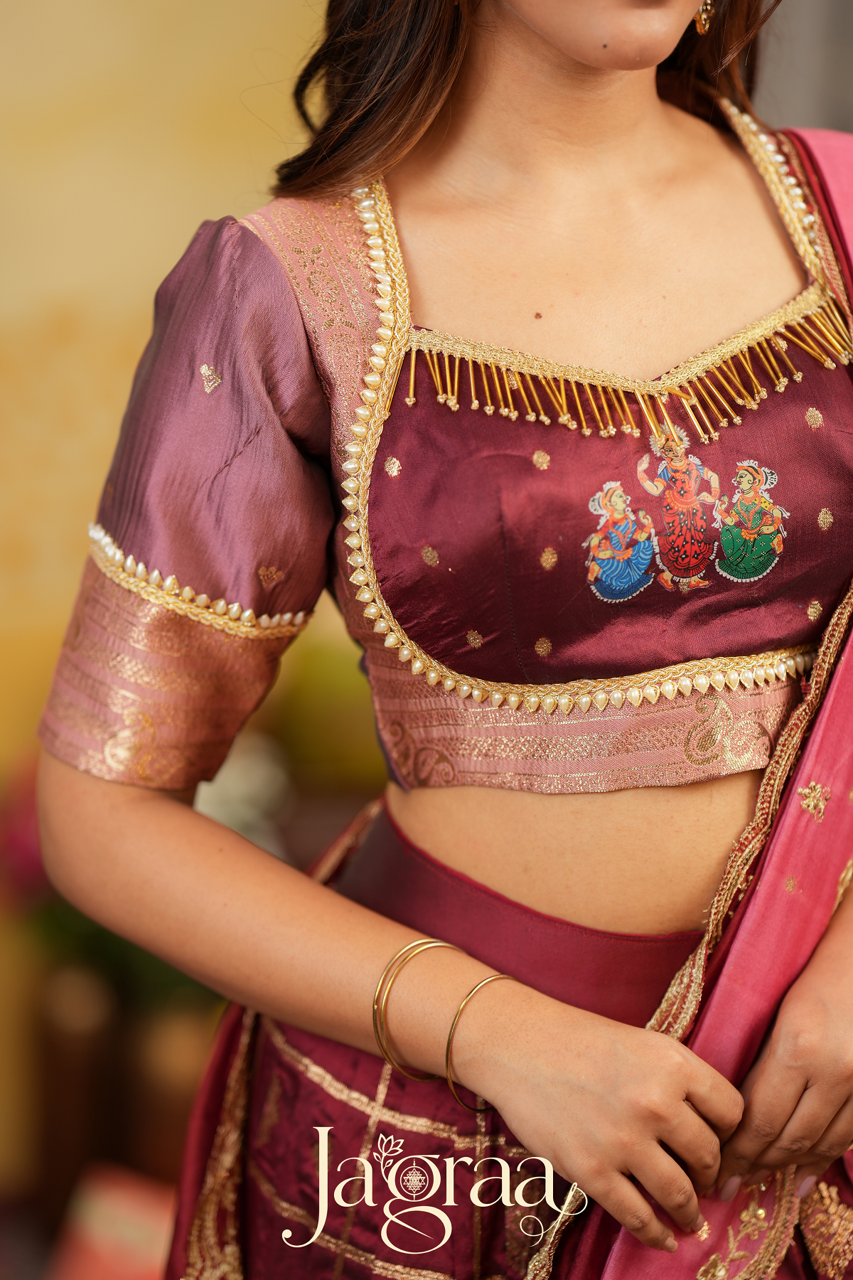 Indira | Maroon & Pink Traditional Silk Lehenga Set for Weddings