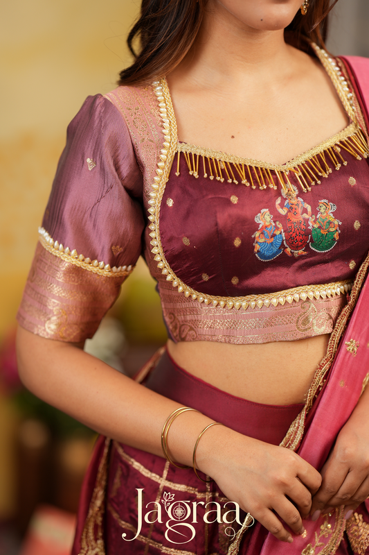 Indira | Maroon & Pink Traditional Silk Lehenga Set for Weddings