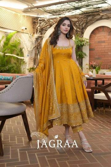 Alveera Premium Quality Mustard Yellow Suit Set