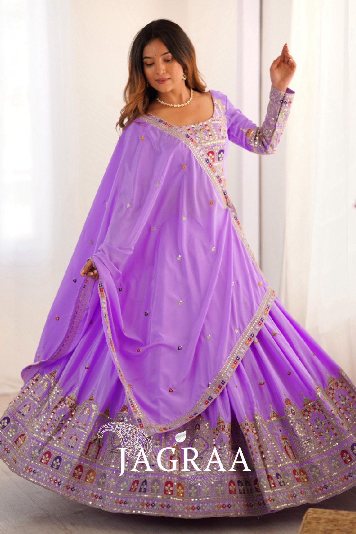 Appealing Sequence Embroidered Lavender Crepe Silk Lehenga Choli