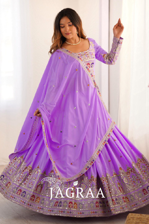 Appealing Sequence Embroidered Lavender Crepe Silk Lehenga Choli