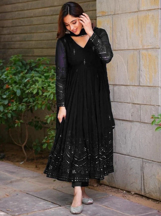 Black Georgette Anarkali Suit Set with Dupatta for Women Elegant Party Wear by Jagraa