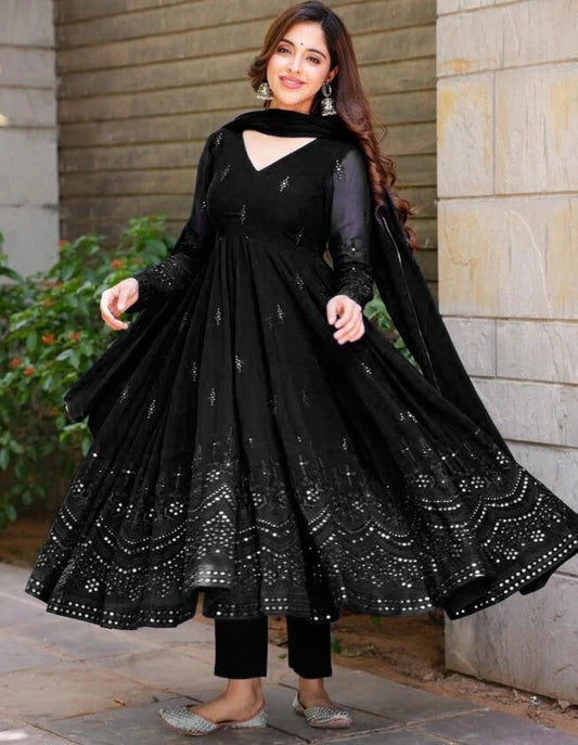 Black Georgette Anarkali Suit Set with Dupatta for Women Elegant Party Wear by Jagraa