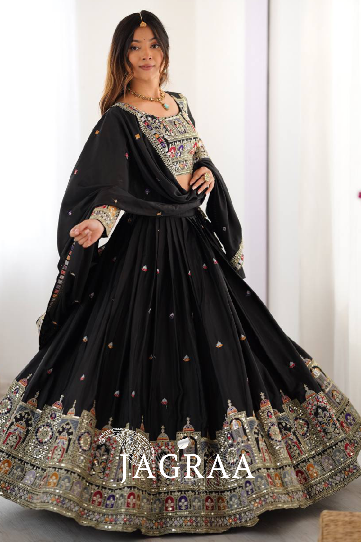 Coding Embroidery Silk Black Lehenga Choli For Party Function