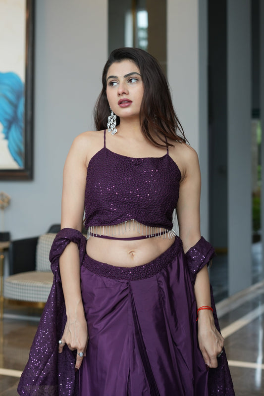 Diksha Pawar Wine Colour Indowestern Dhoti Suit With Shrug