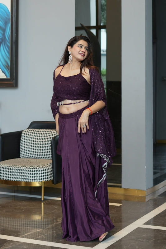 Diksha Pawar Wine Colour Indowestern Dhoti Suit With Shrug