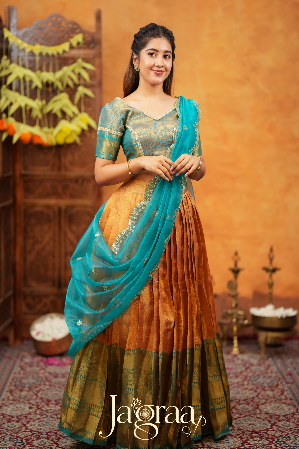 Dhaneshvari Amber Gold Art Silk Lehenga Set