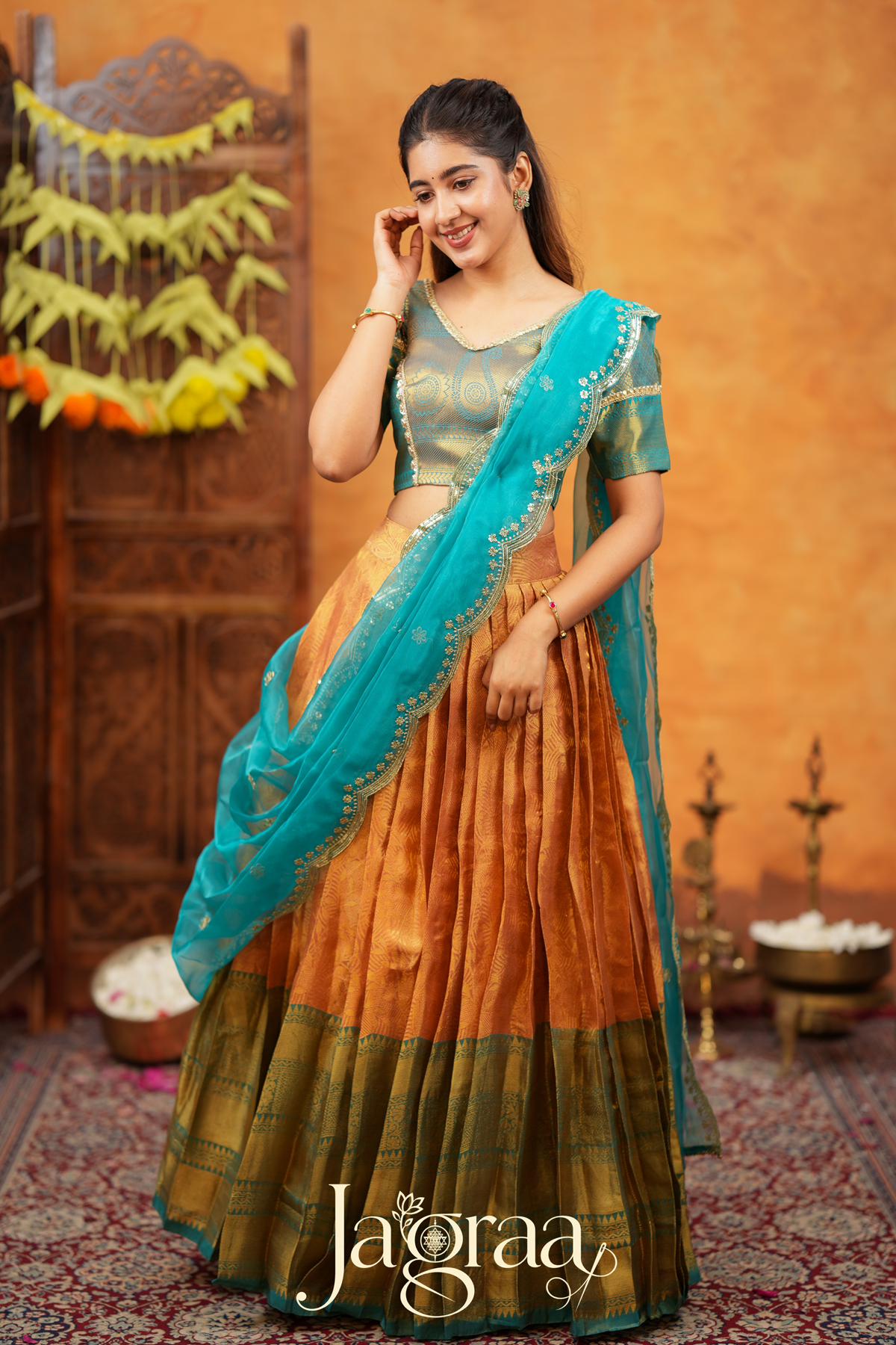 Dhaneshvari Amber Gold Art Silk Lehenga Set