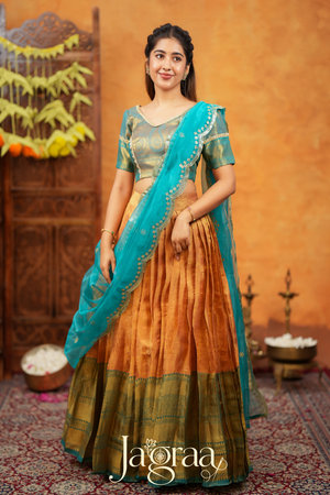 Dhaneshvari Amber Gold Art Silk Lehenga Set