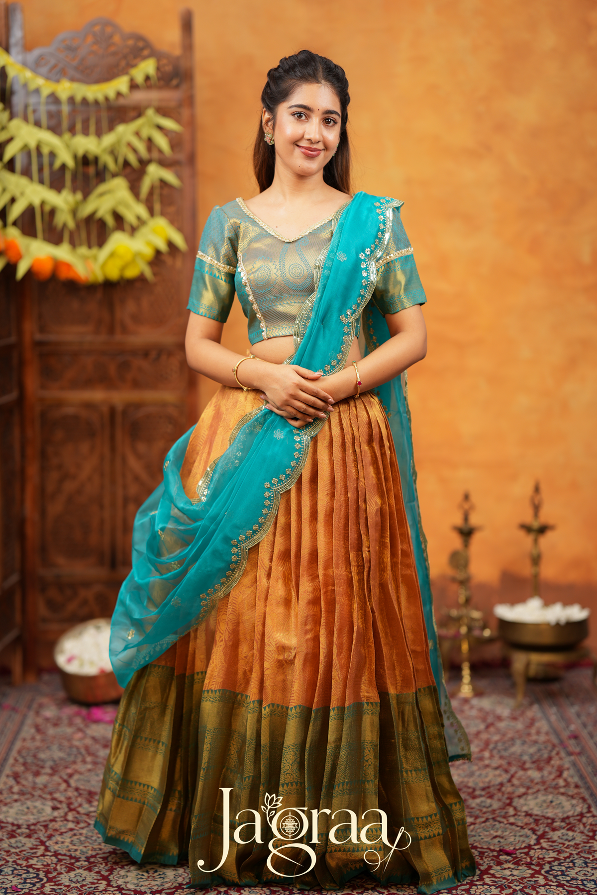Dhaneshvari Amber Gold Art Silk Lehenga Set