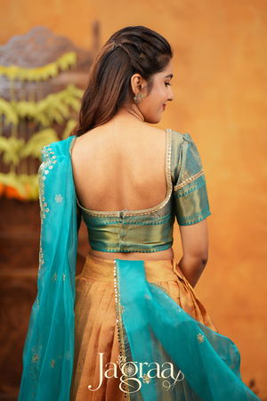 Dhaneshvari Amber Gold Art Silk Lehenga Set