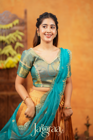 Dhaneshvari Amber Gold Art Silk Lehenga Set