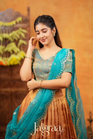 Dhaneshvari Amber Gold Art Silk Lehenga Set