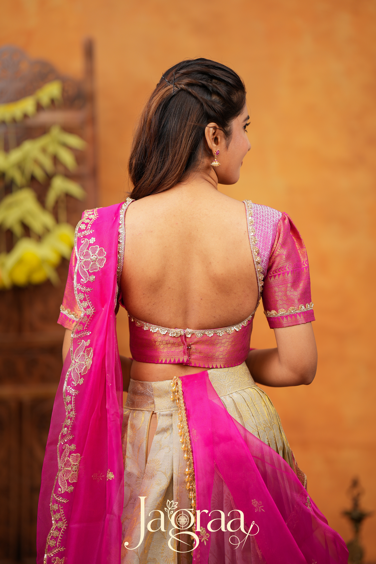 Dhanyaprada Elephant Tissue Silk Pink Lehenga Set