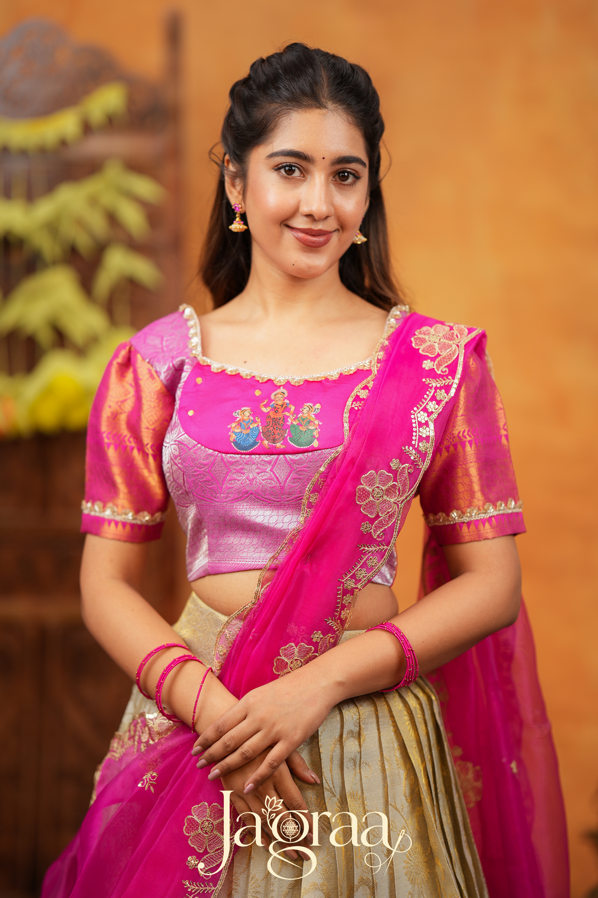 Dhanyaprada Elephant Tissue Silk Pink Lehenga Set