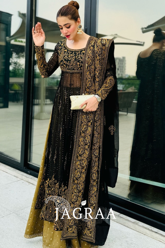 Embroidered Black & Gold Eid Suit Pakistani Salwar Suit Kameez Dress