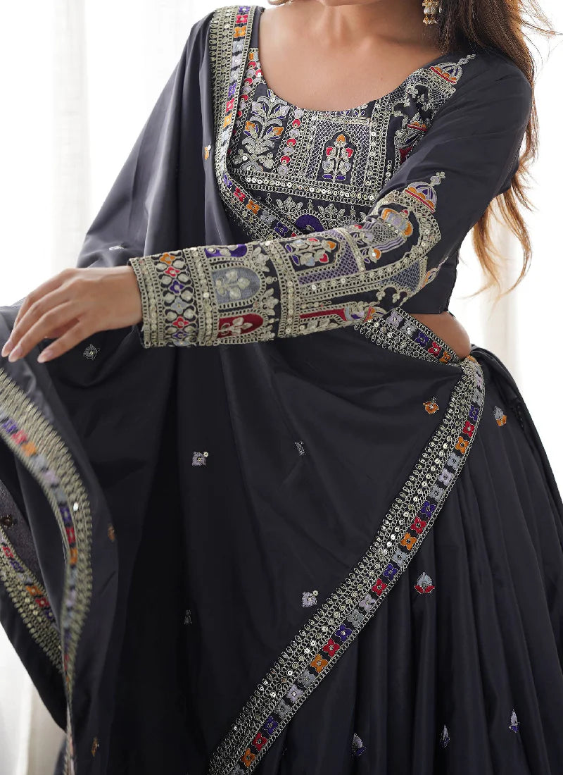 Grey Silk Thread Embroidered Traditional Lehenga Choli with Dupatta for Women Designer Ethnic Wear by Jagraa