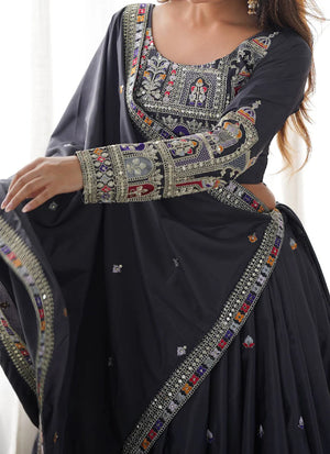 Grey Silk Thread Embroidered Traditional Lehenga Choli with Dupatta for Women Designer Ethnic Wear by Jagraa