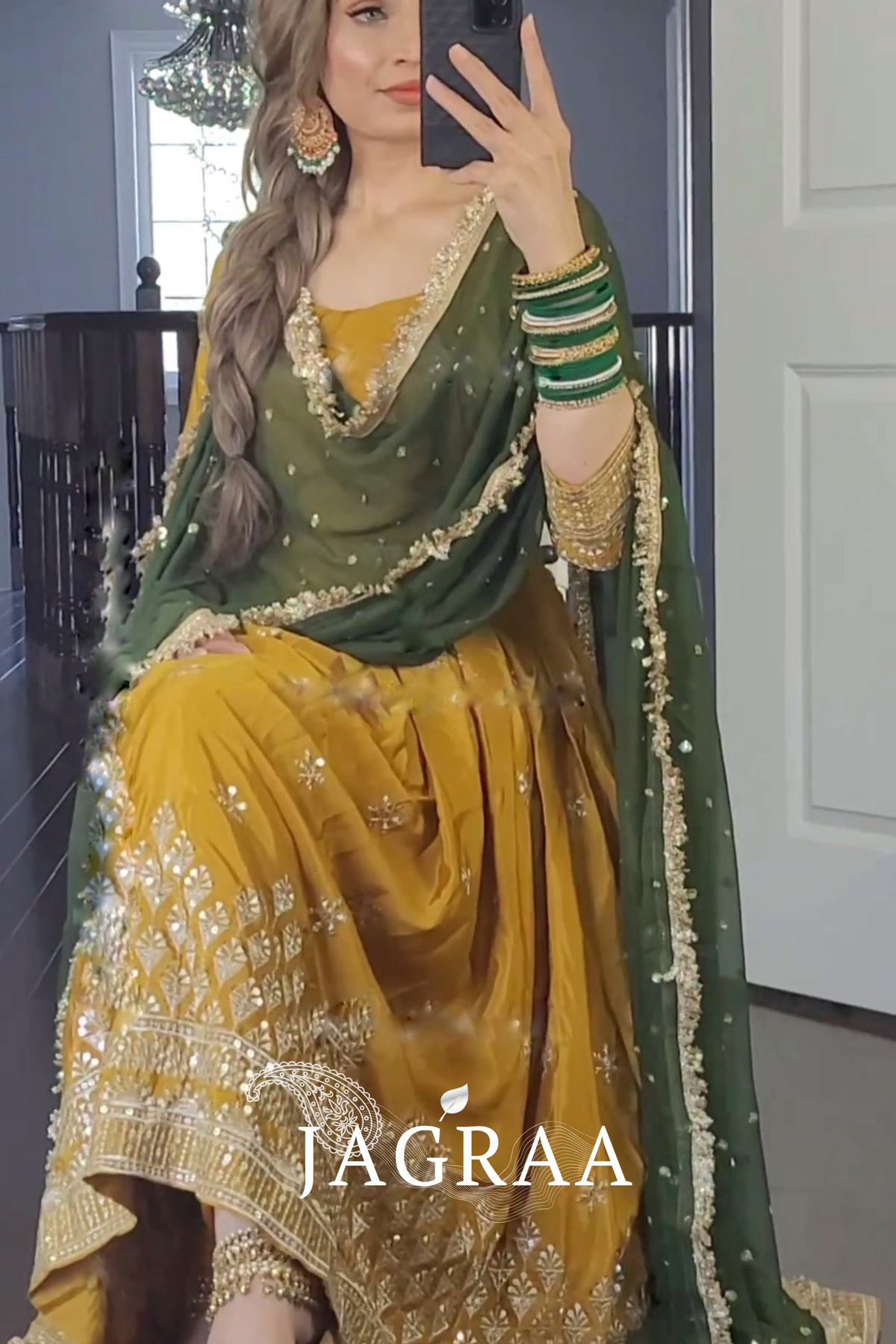 Haldi Ceremony Wear Mustered Color Anarkali Gown With Dupatta