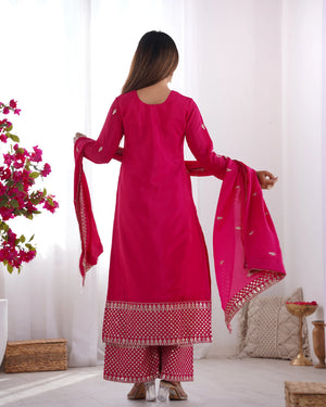 Hot Pink Embroidered Kurta Pant Dupatta Set for Women | Festive Ethnic Wear by Jagraa