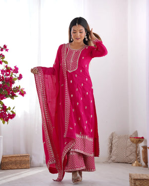 Hot Pink Embroidered Kurta Pant Dupatta Set for Women | Festive Ethnic Wear by Jagraa