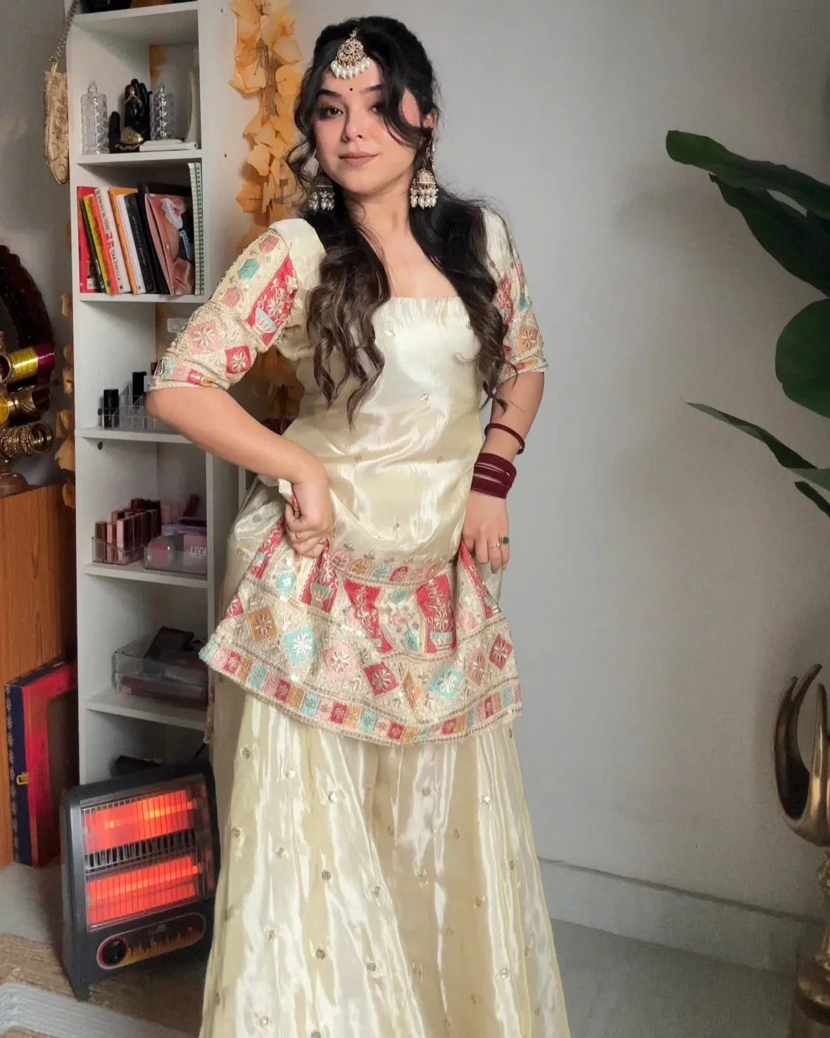 Khushi Silk Heavy Work Off White Sharara Set