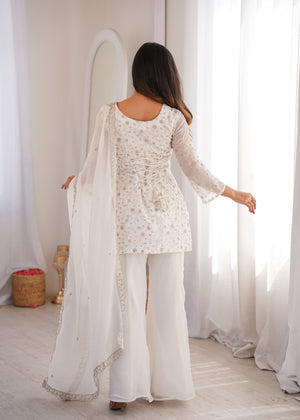Off-White Color Crunchy Silk Embroidered Plazzo Suit