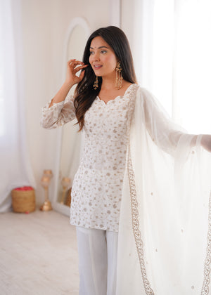 Off-White Color Crunchy Silk Embroidered Plazzo Suit