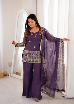Purple Color Soft Crunchy Silk Sharara Suit