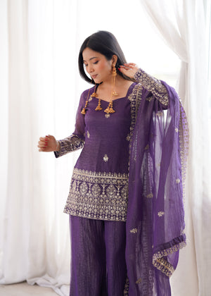 Purple Color Soft Crunchy Silk Sharara Suit