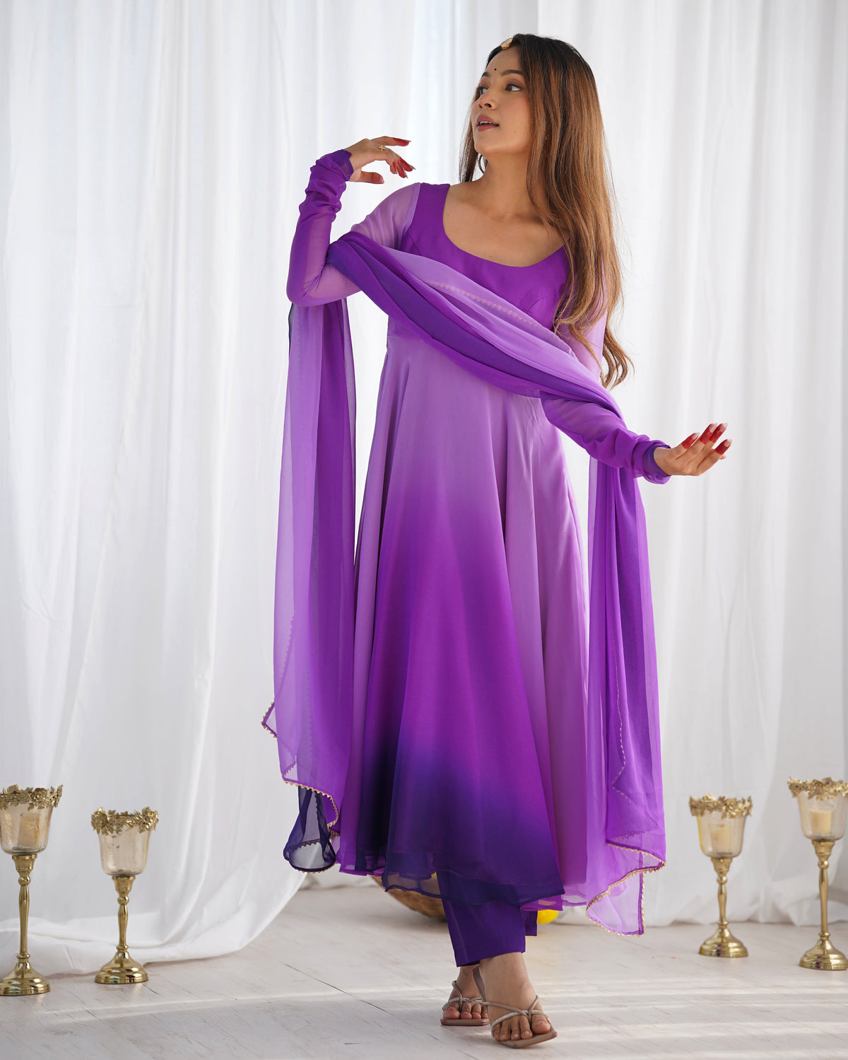 Multi Purple Color Georgette Three Piece Anarkali Suit