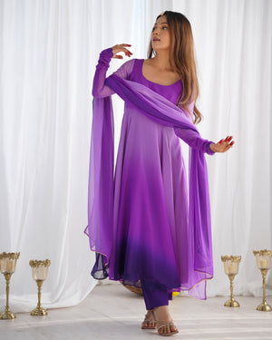 Multi Purple Color Georgette Three Piece Anarkali Suit