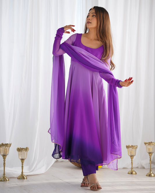Multi Purple Color Georgette Three Piece Anarkali Suit