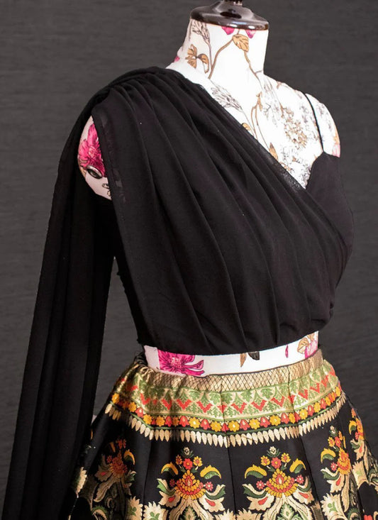 Black Floral Banarasi Designer Lehenga Choli for Women Traditional Wedding & Festive Wear by Jagraa