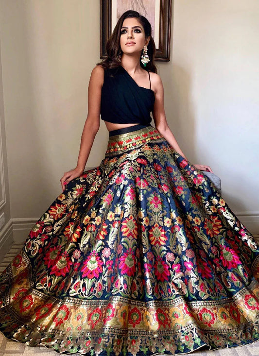 Black Floral Banarasi Designer Lehenga Choli for Women Traditional Wedding & Festive Wear by Jagraa
