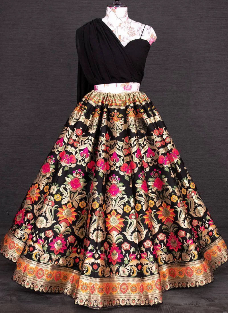 Black Floral Banarasi Designer Lehenga Choli for Women Traditional Wedding & Festive Wear by Jagraa