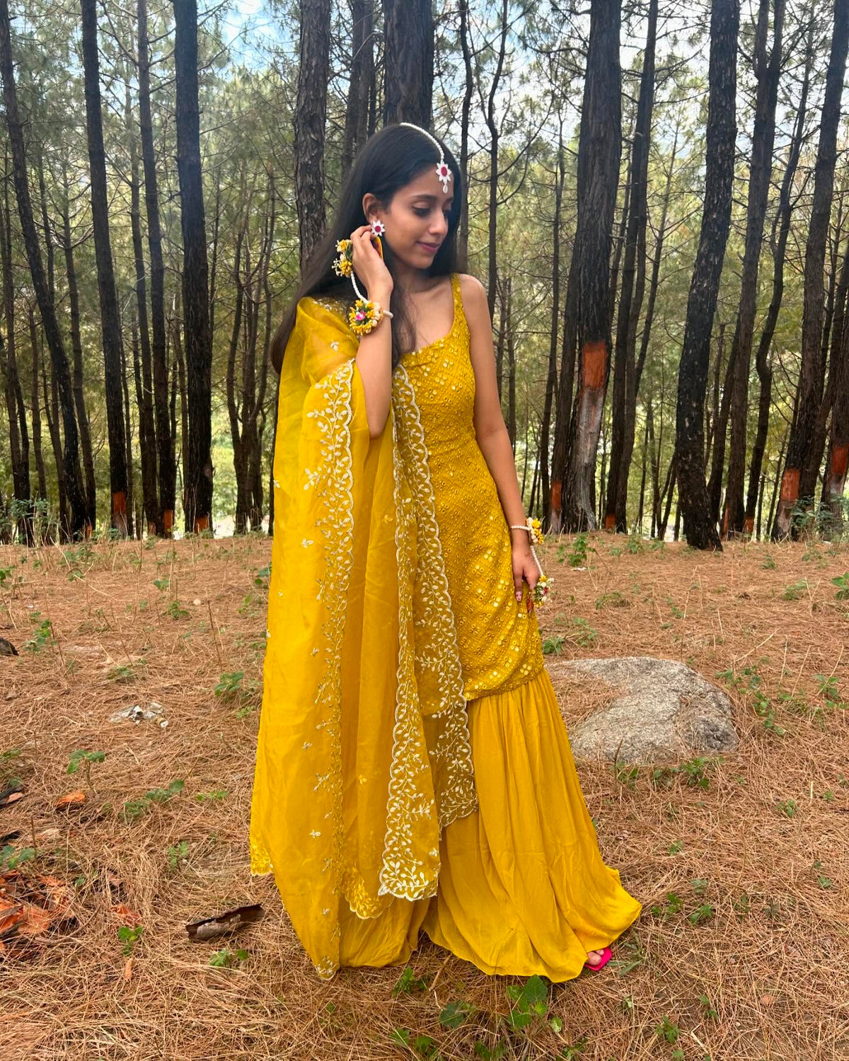 Designer Mustard Yellow Mirror Work Sharara Set with Dupatta for Women | Haldi & Festive Wear by Jagraa