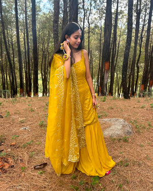 Designer Mustard Yellow Mirror Work Sharara Set with Dupatta for Women | Haldi & Festive Wear by Jagraa