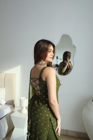 Designer Olive Green Embroidered Sharara Set with Dupatta for Women | Festive & Party Wear by Jagraa