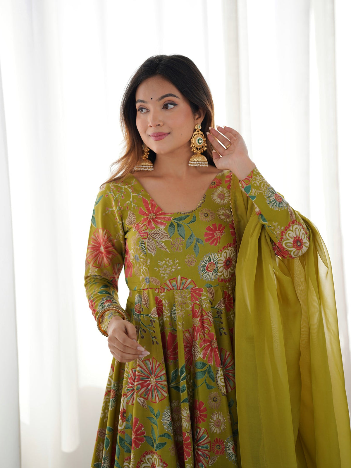 Designer Olive Green Floral Printed Peplum Kurti Sharara Set with Dupatta for Women | Festive & Party Wear by Jagraa