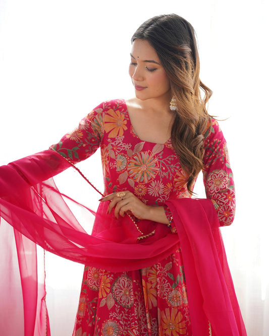 Designer Pink Floral Printed Peplum Kurti Sharara Set with Dupatta for Women | Festive & Party Wear by Jagraa