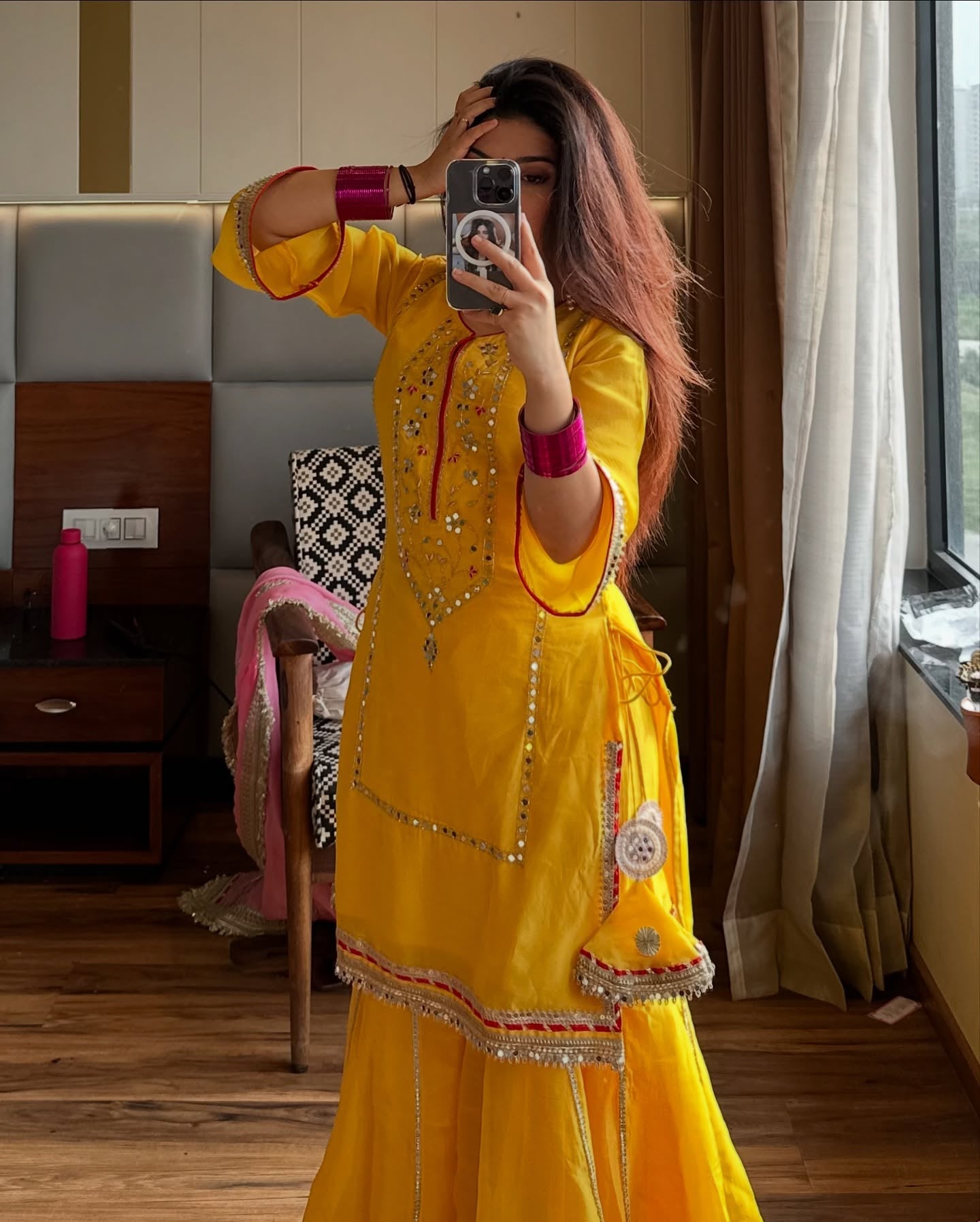Designer Yellow Sharara Set with Pink Dupatta for Women | Haldi & Festive Wear by Jagraa