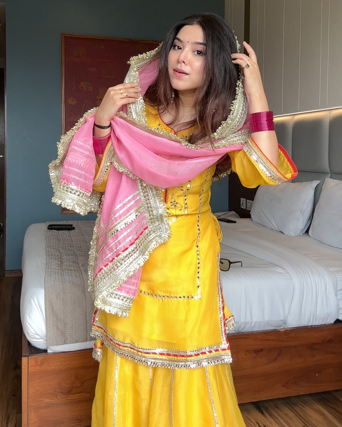 Designer Yellow Sharara Set with Pink Dupatta for Women | Haldi & Festive Wear by Jagraa