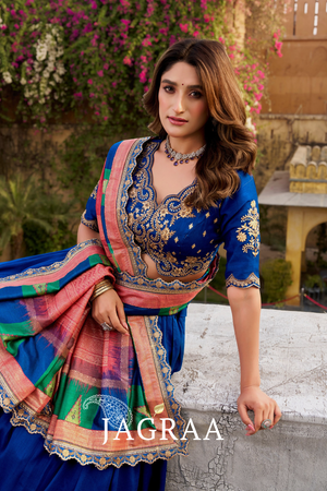 Jagraa Vichitra Silk Sequins & Thread Embroidered Lehenga Choli Set with Dupatta