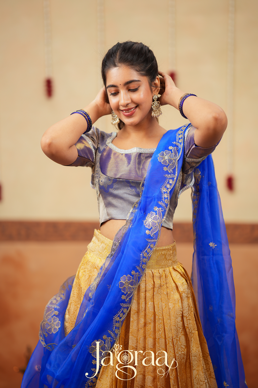 Mangalaprada Blue Silk Lehenga Set for Events