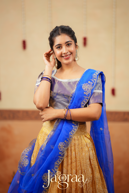 Mangalaprada Blue Silk Lehenga Set for Events