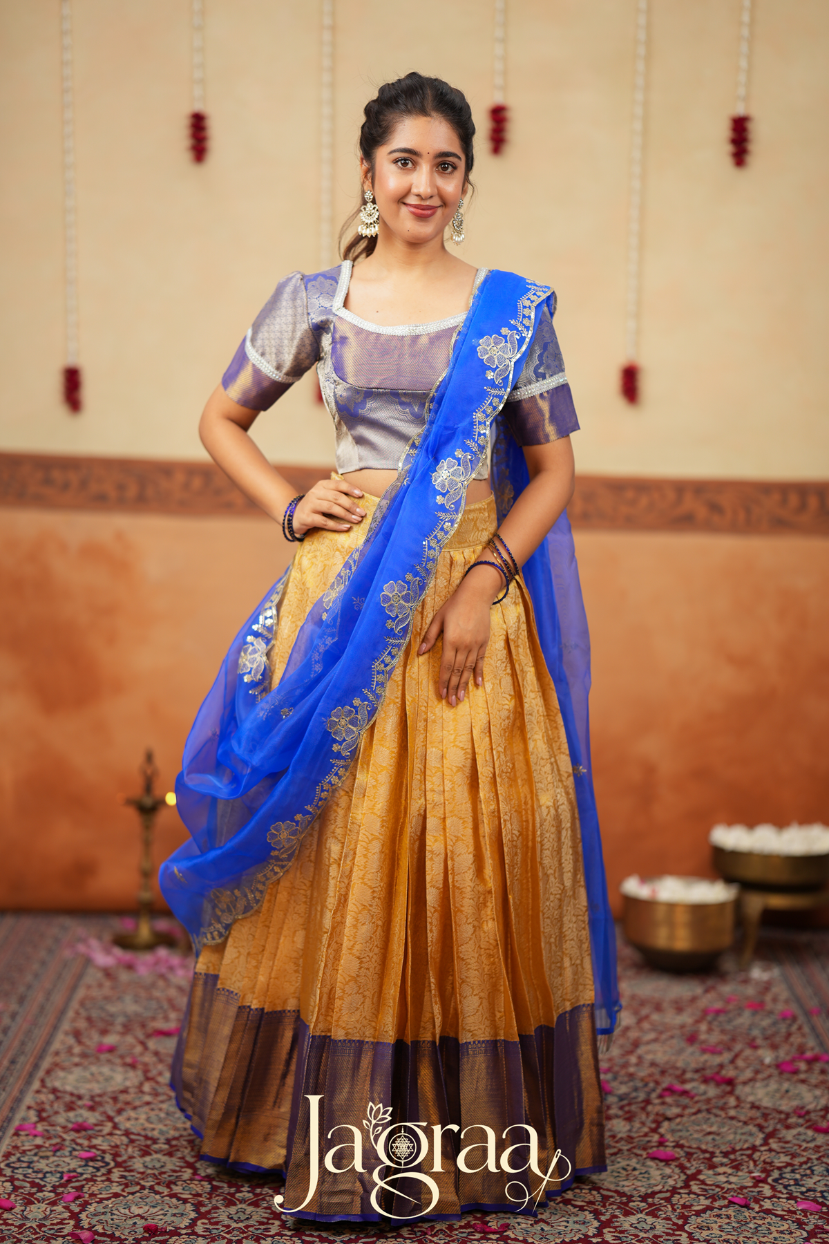 Mangalaprada Blue Silk Lehenga Set for Events